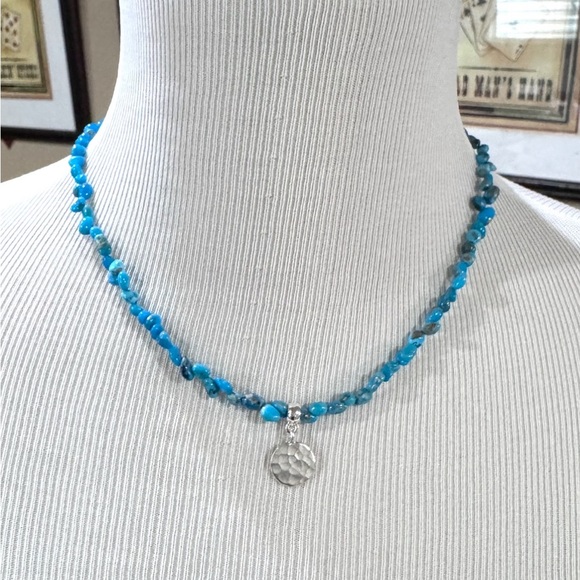 Blue Beaded Necklace with Silver Pendant - Picture 3 of 3